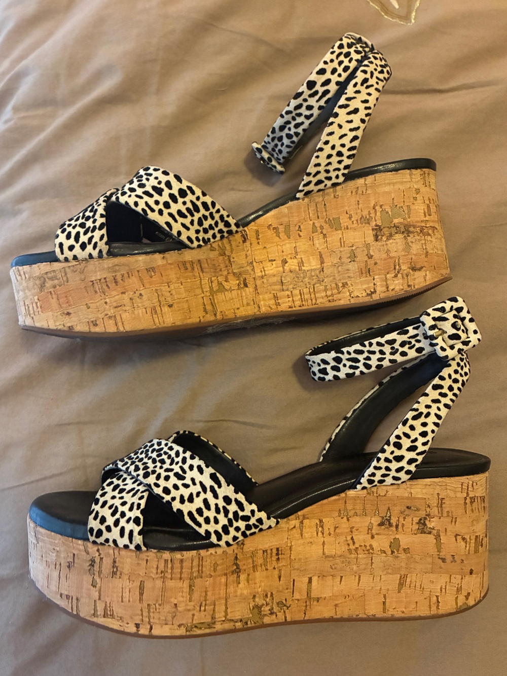 Gianni Bini GB Women's Cork Platform Sandals in Black & White Pattern